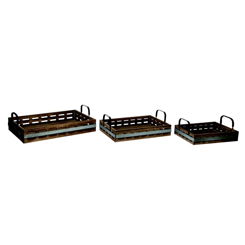 Transpac Brown Wood Handle Trays Brown Wood Set of 3
