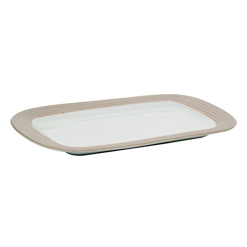 Transpac Ceramic 16.3 in. Off-White  Rectangular Platter