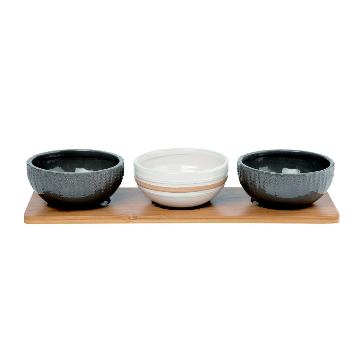 Transpac Ceramic 4.75 in. Bowl with Tray Set of 4
