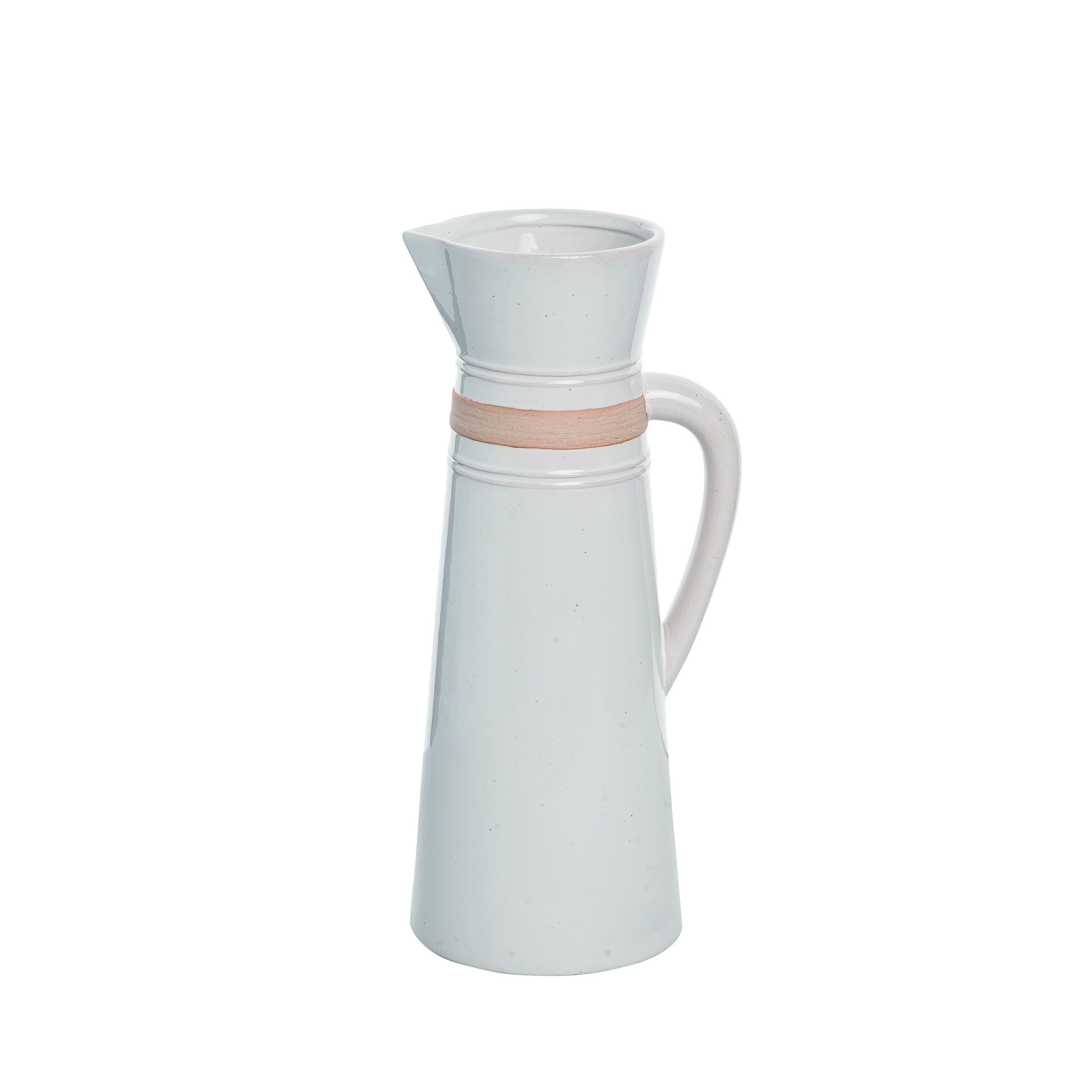 Transpac Ceramic 13 in. White Everyday Common Ground Pitcher