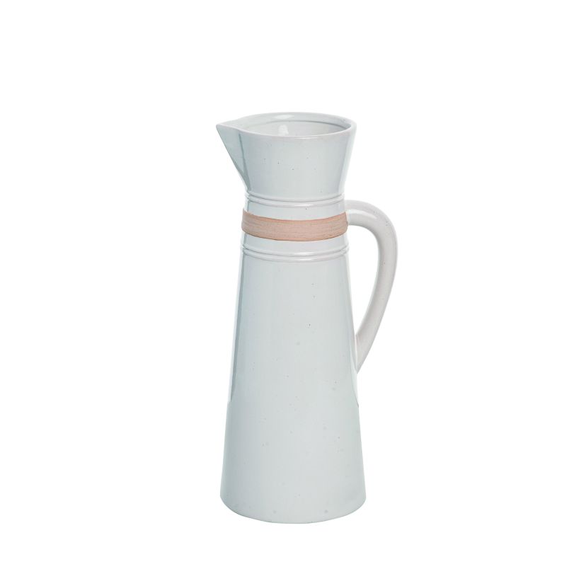 Transpac Ceramic 13 in. White Everyday Common Ground Pitcher