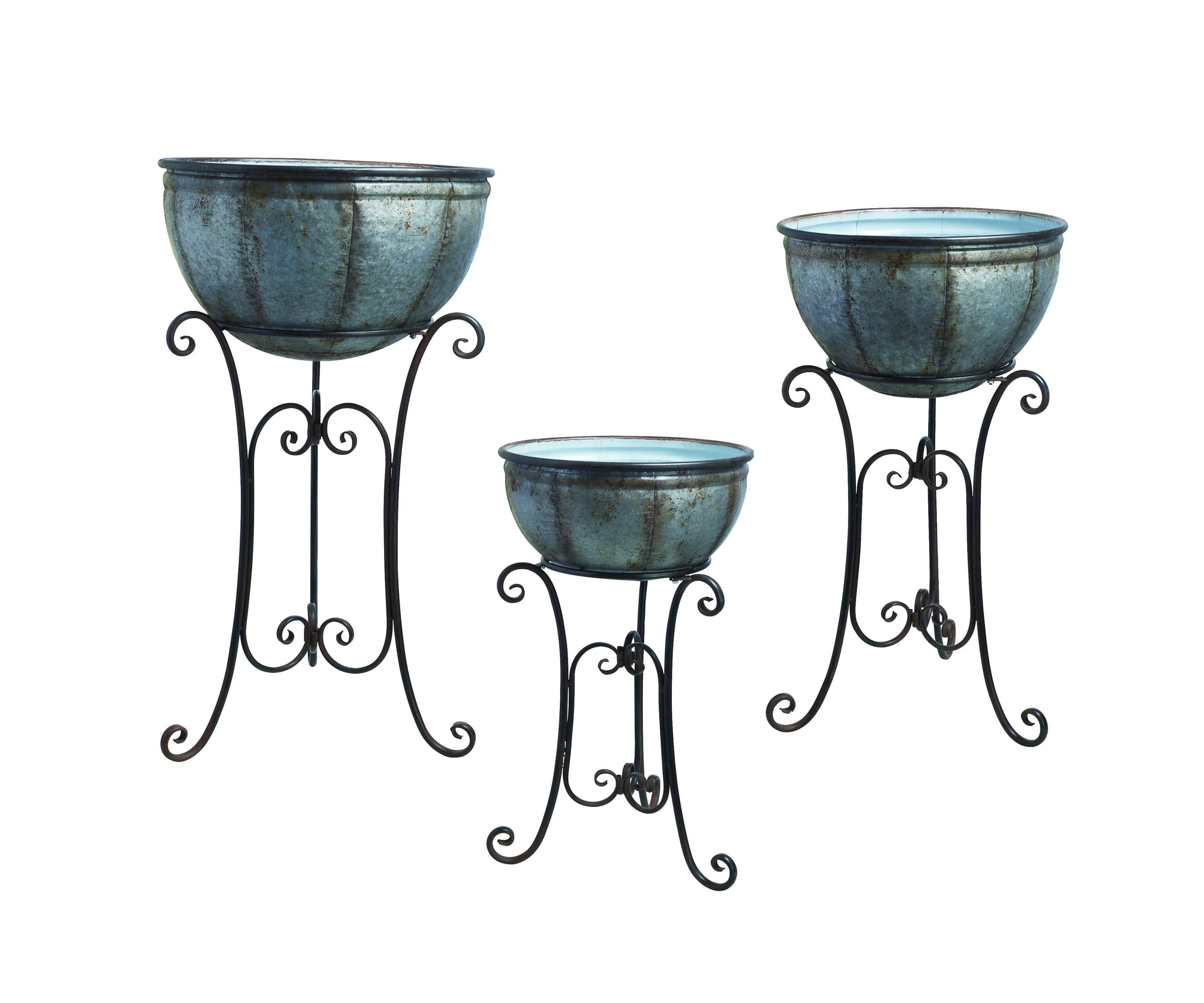 Transpac Metal 36" Silver Spring French Riviera Standing Containers Set of 3