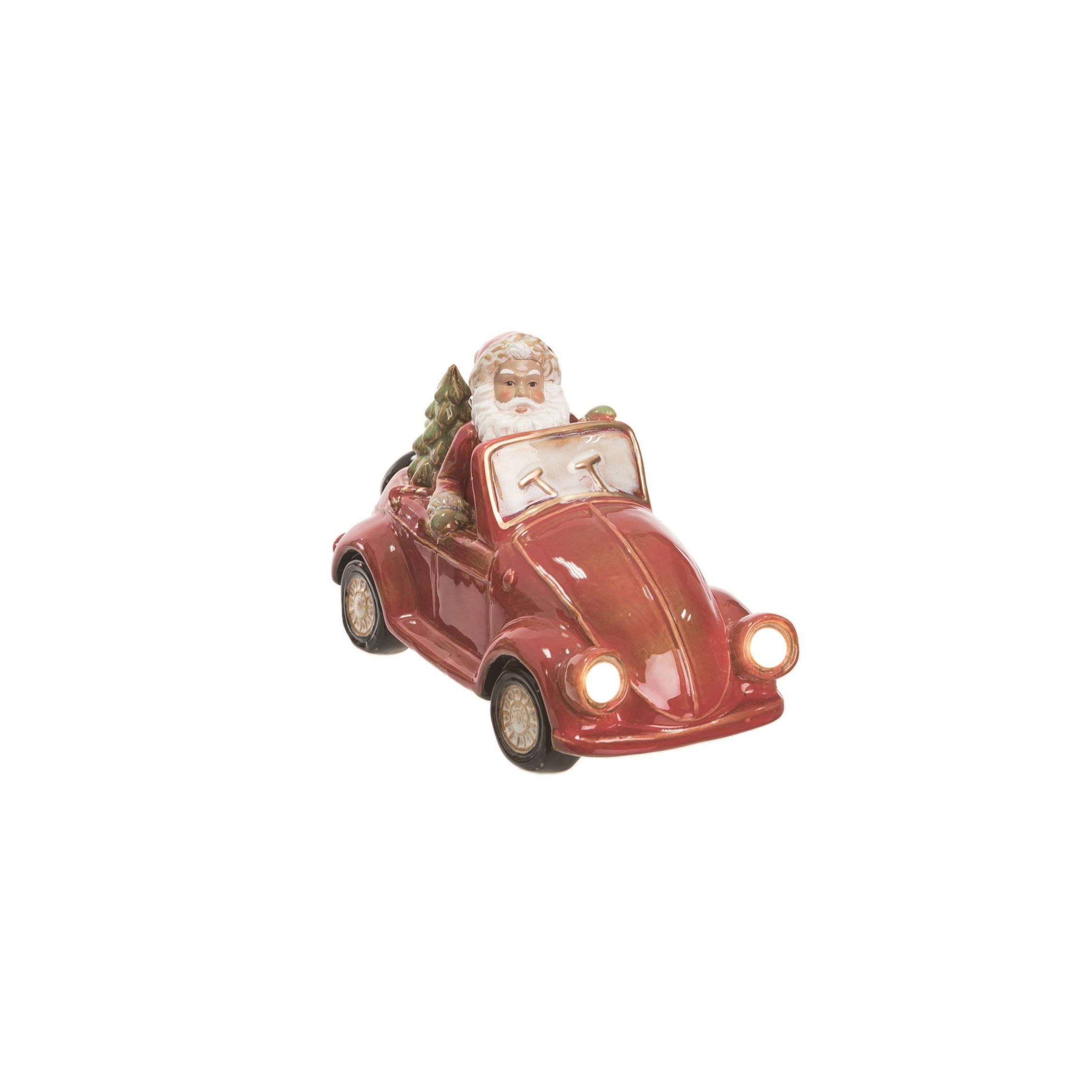 Transpac Ceramic 12 in. Red Christmas Light Up Santa Car Decor