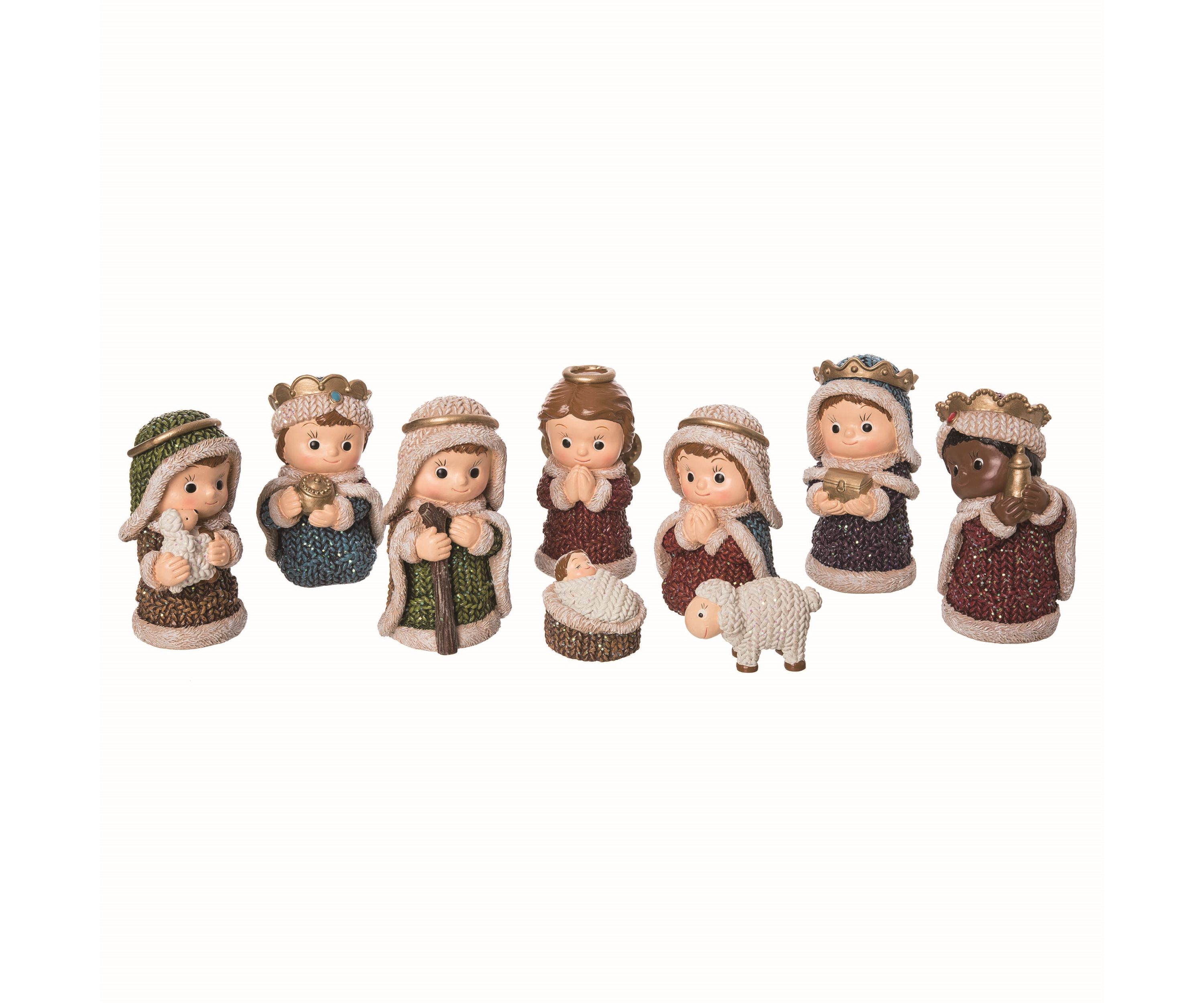 Transpac Resin 3.75 in. Multicolor Christmas Glitz Knit Nativity Set of 9