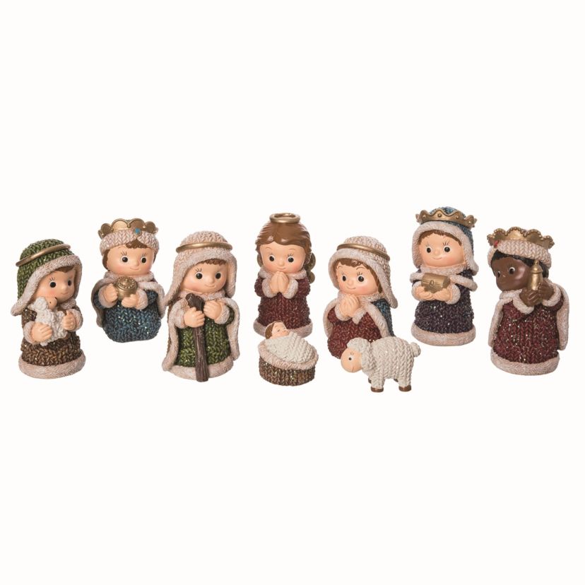 Transpac Resin 3.75 in. Multicolor Christmas Glitz Knit Nativity Set of 9