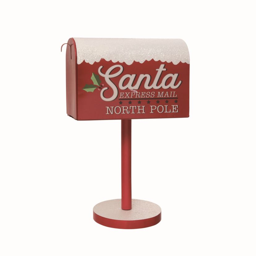 Transpac Metal 15.5 in. Multicolor Christmas Santa’s Standing Mailbox Decor