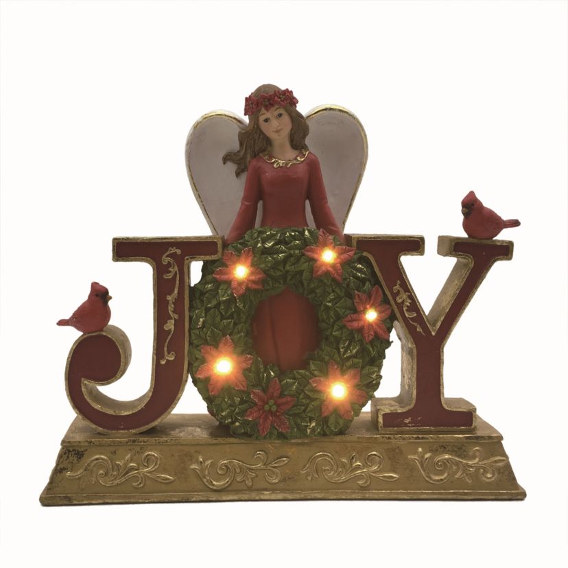 Transpac Resin 10 in. Multicolor Christmas Light Up Angel Joy Decor