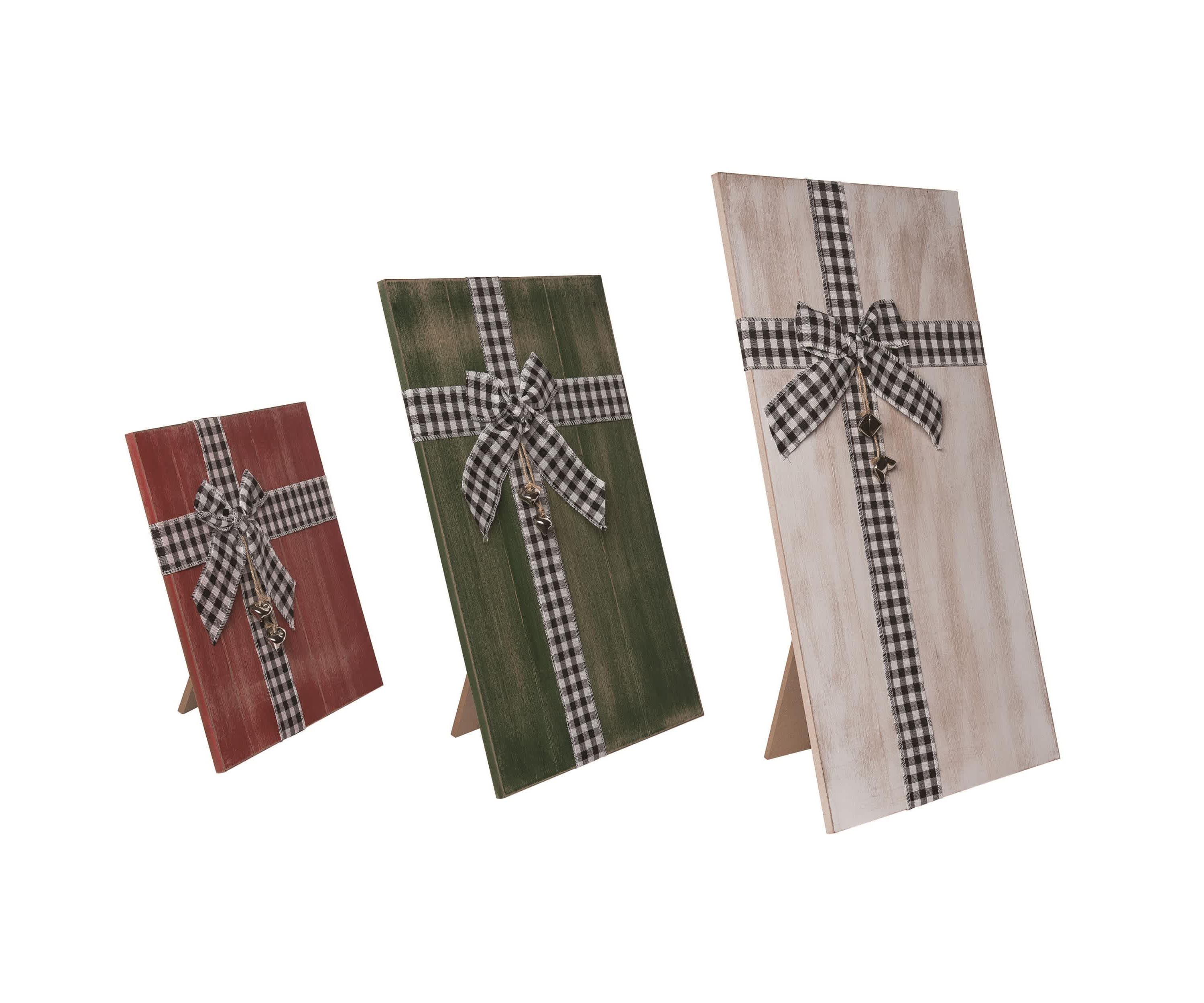 Transpac Christmas MDF Christmas Present Porch Decor Set of 3