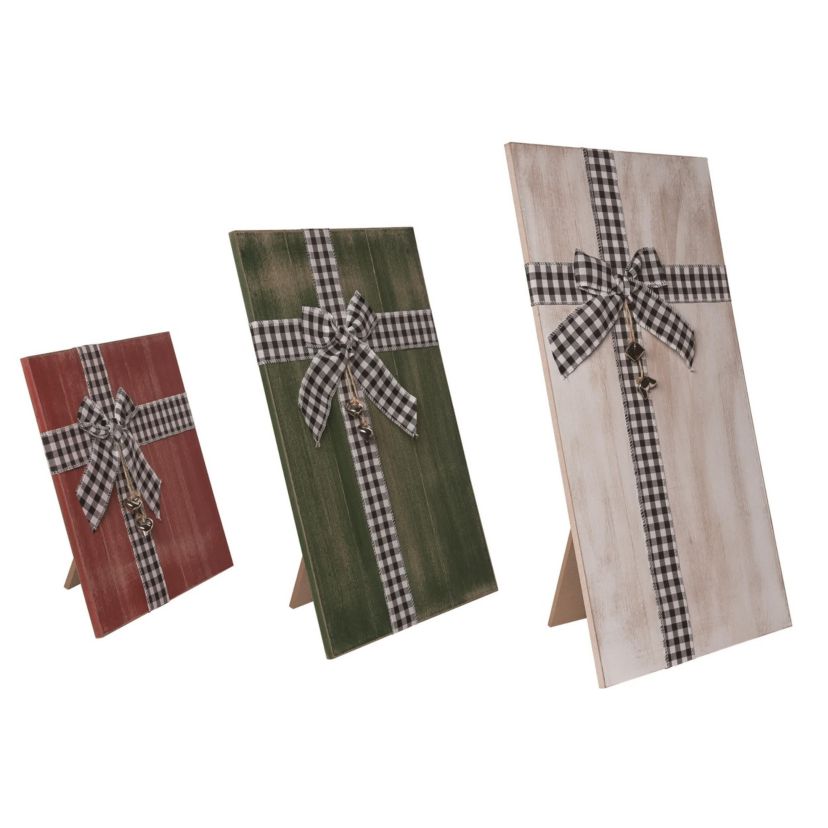 Transpac Christmas MDF Christmas Present Porch Decor Set of 3
