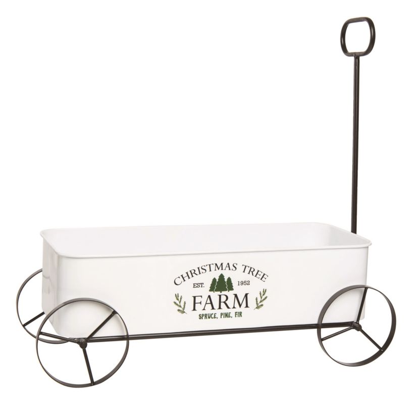 Transpac Christmas Metal Enamel Christmas Tree Farm Wagon