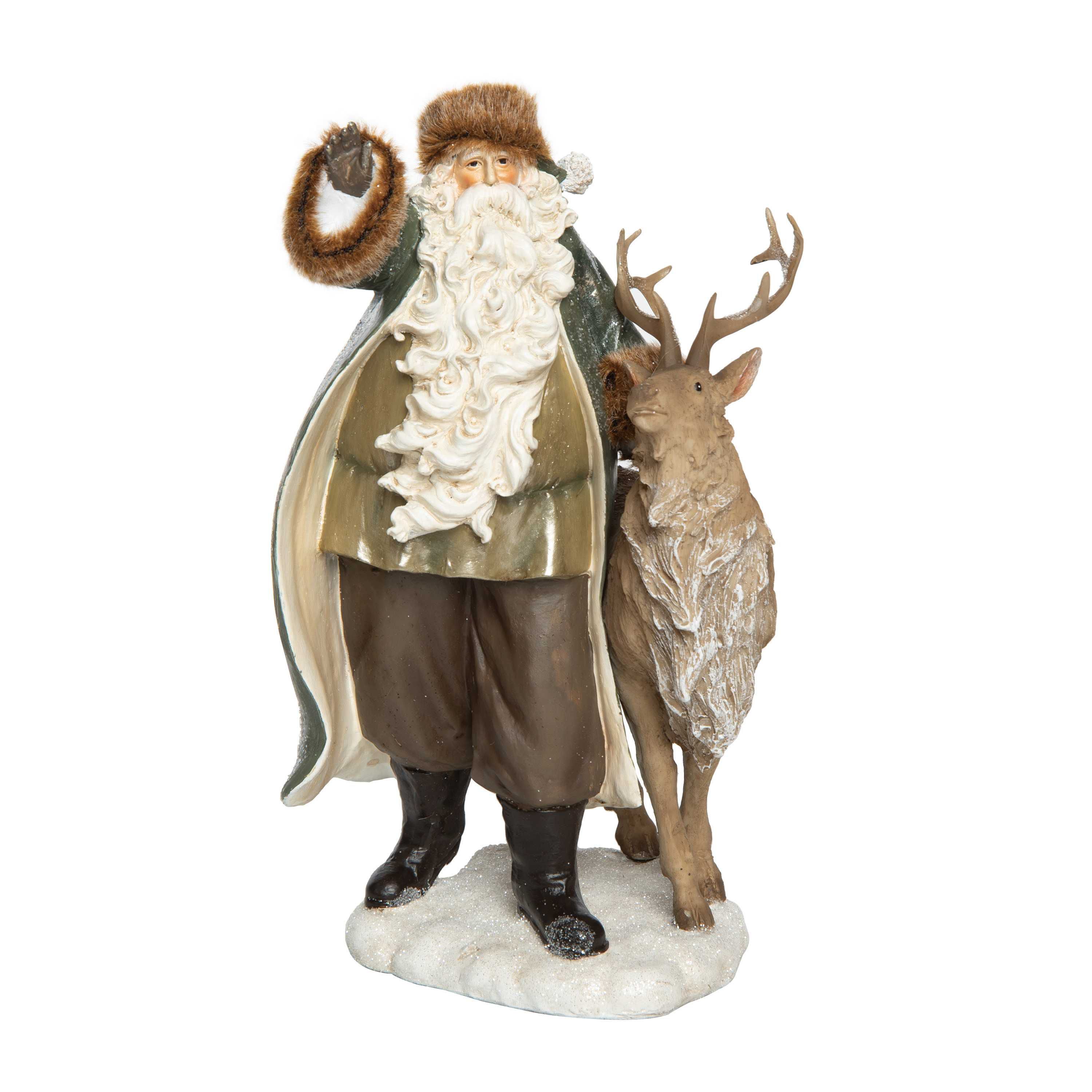 Transpac Christmas Resin Woodland Santa & Reindeer Decor