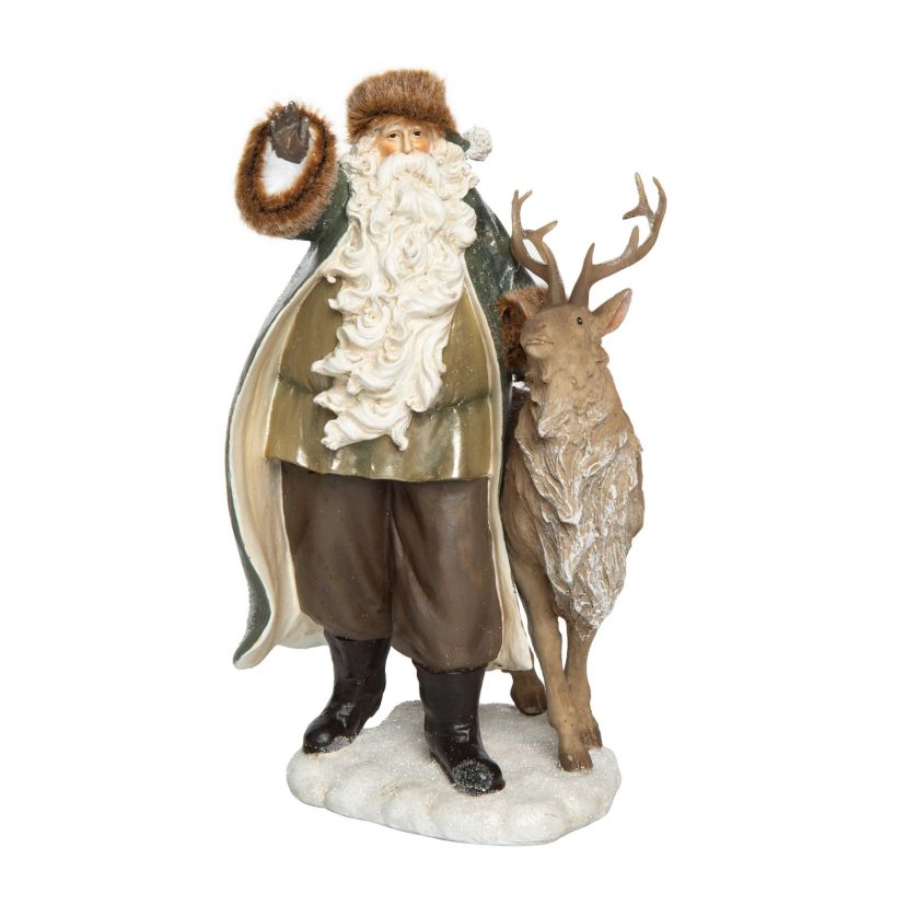 Transpac Christmas Resin Woodland Santa & Reindeer Decor