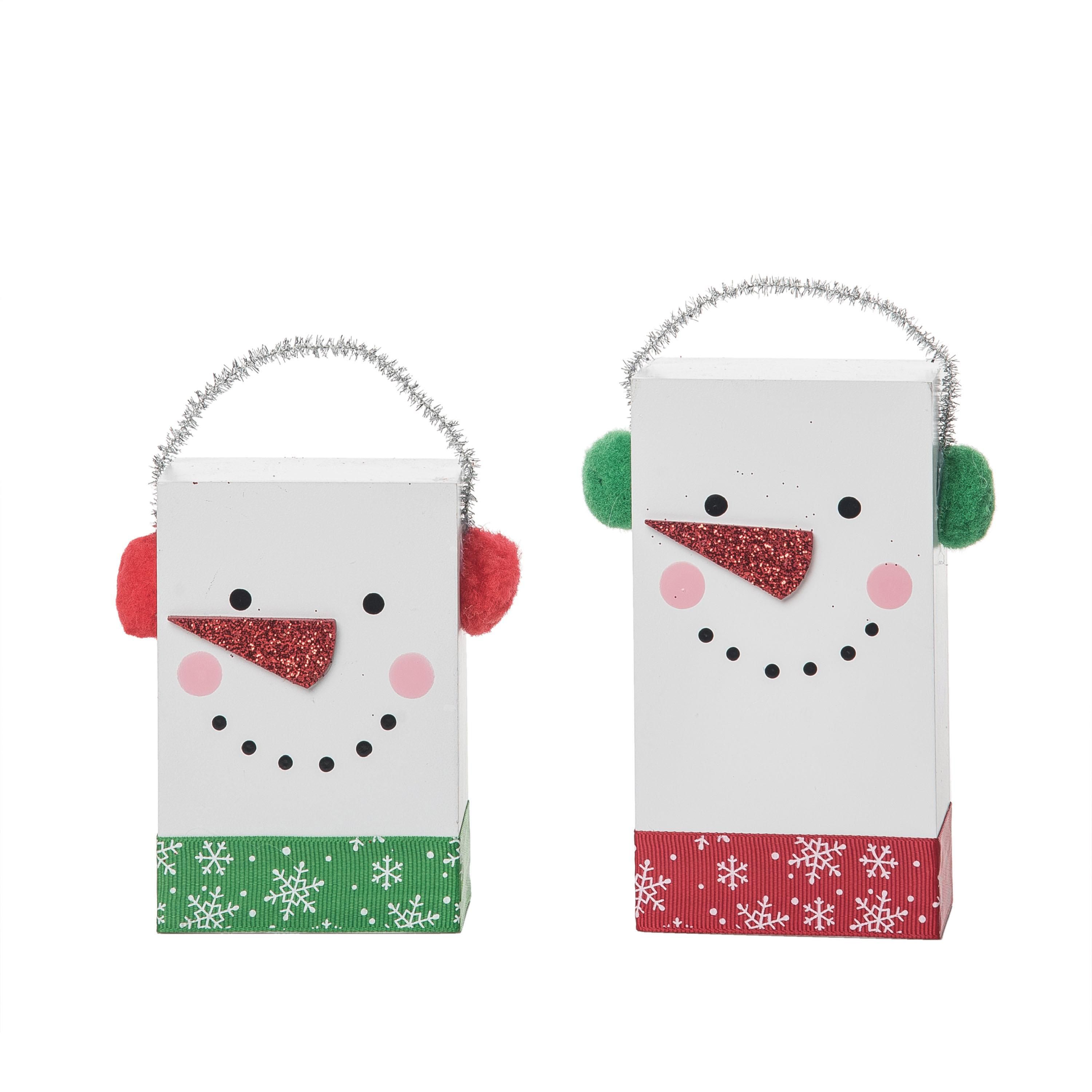 Transpac Christmas MDF Snowman Block Decor Set of 2