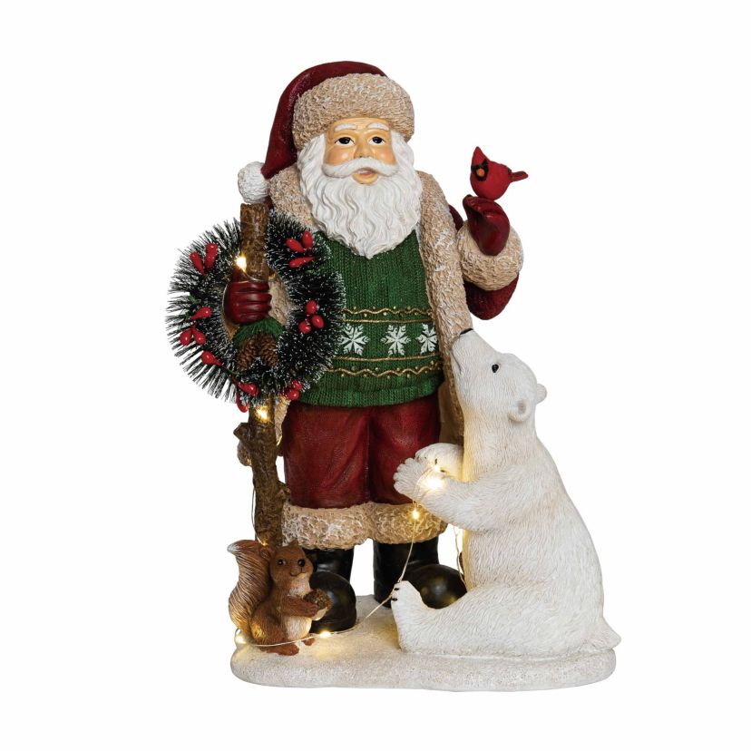 Transpac Christmas Resin Light Up Musical Cottage Santa Decor