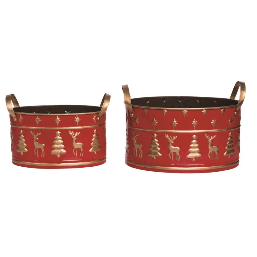 Transpac Christmas Metal Christmas Nested Buckets Set of 2