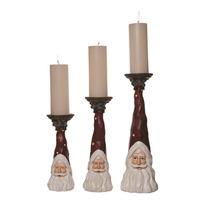 Transpac Resin 18 in. Multicolor Christmas Santa Candle Pillars Set of 3