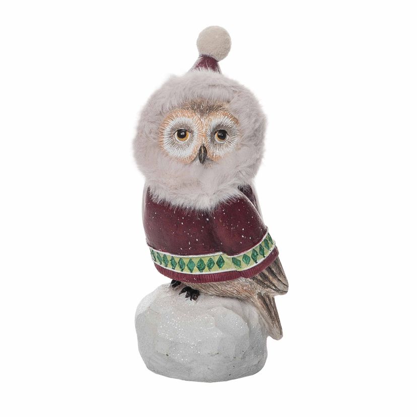 Transpac Christmas Resin Snowy Owl Fig