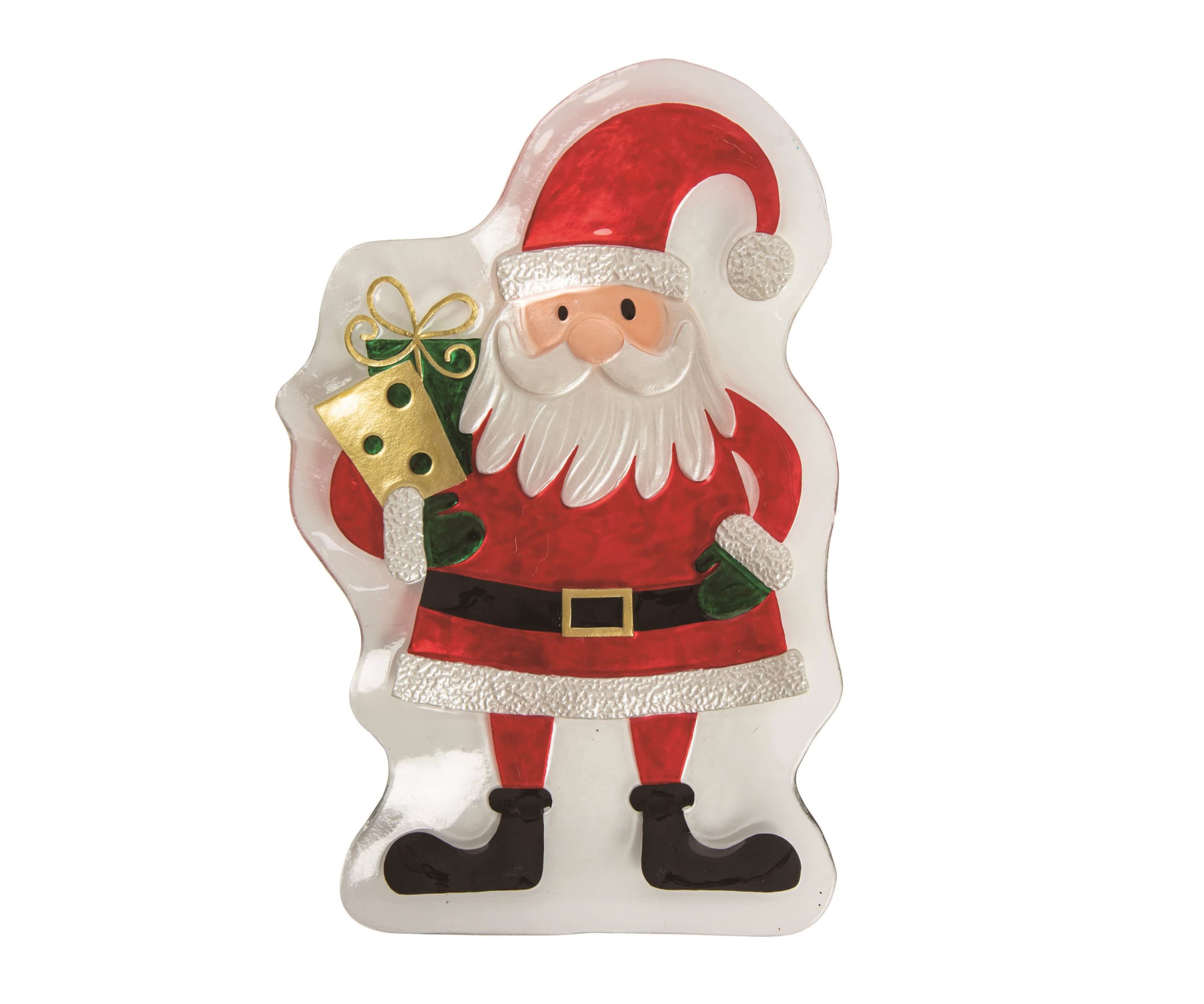 Transpac Christmas Fused Glass Santa w/PResinents Plate