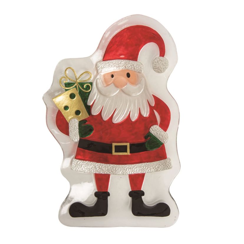 Transpac Christmas Fused Glass Santa w/PResinents Plate