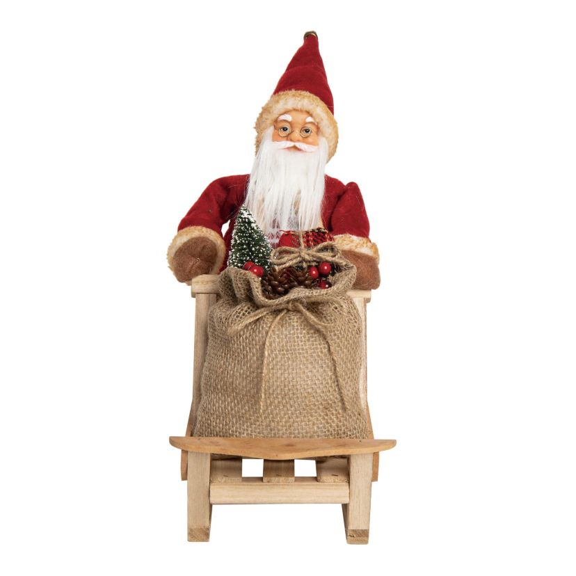 Transpac Christmas Fabric Santa w/Wood Sleigh Decor