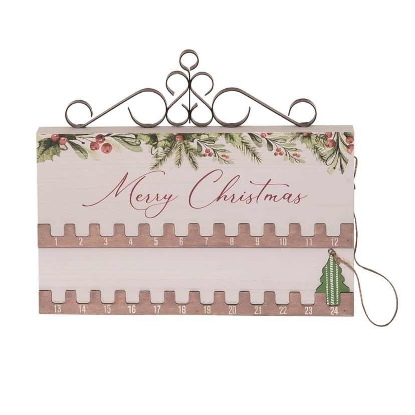 Transpac Wood 11.81 in. Multicolor Christmas Moveable Tree Countdown Calendar