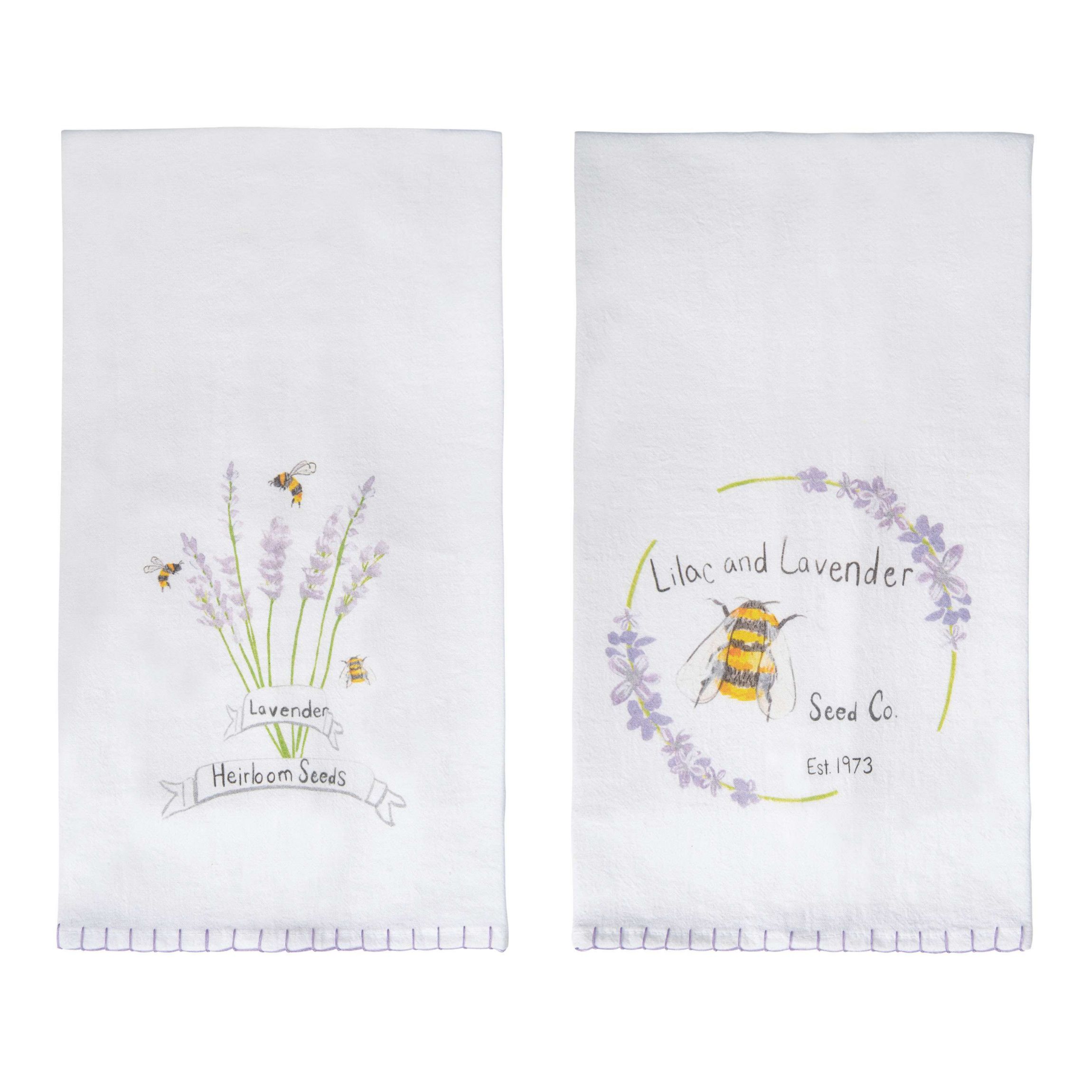 Transpac Cotton Lavender Whipstich Edge Tea Towel Set 2 Everyday Home Decorations