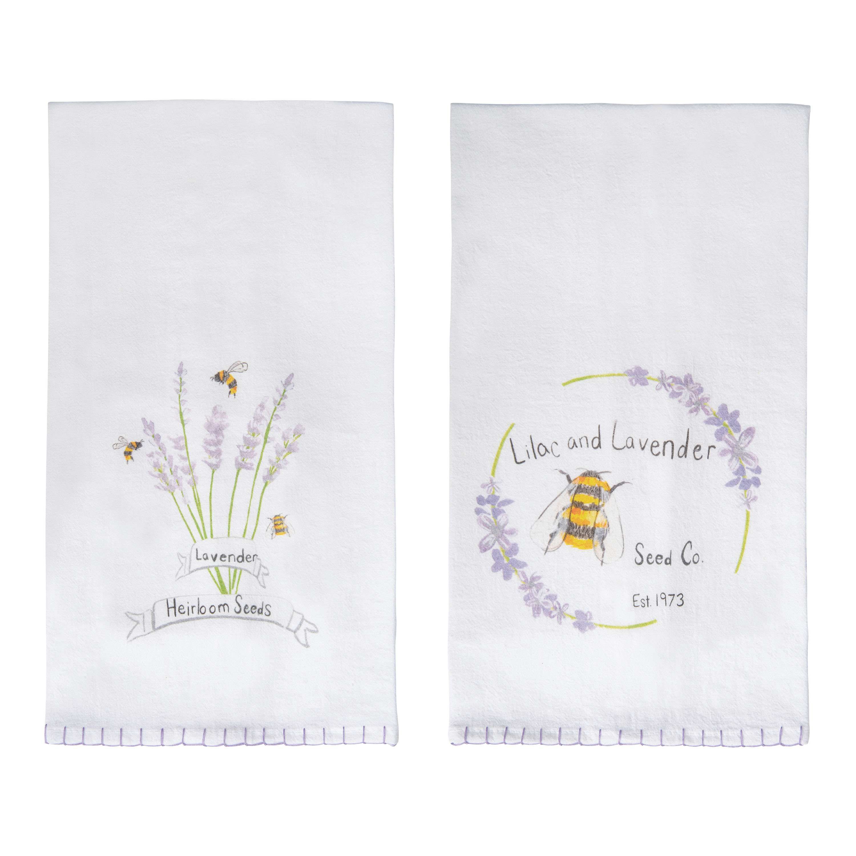 Transpac Cotton Lavender Whipstich Edge Tea Towel Set 2 Everyday Home Decorations