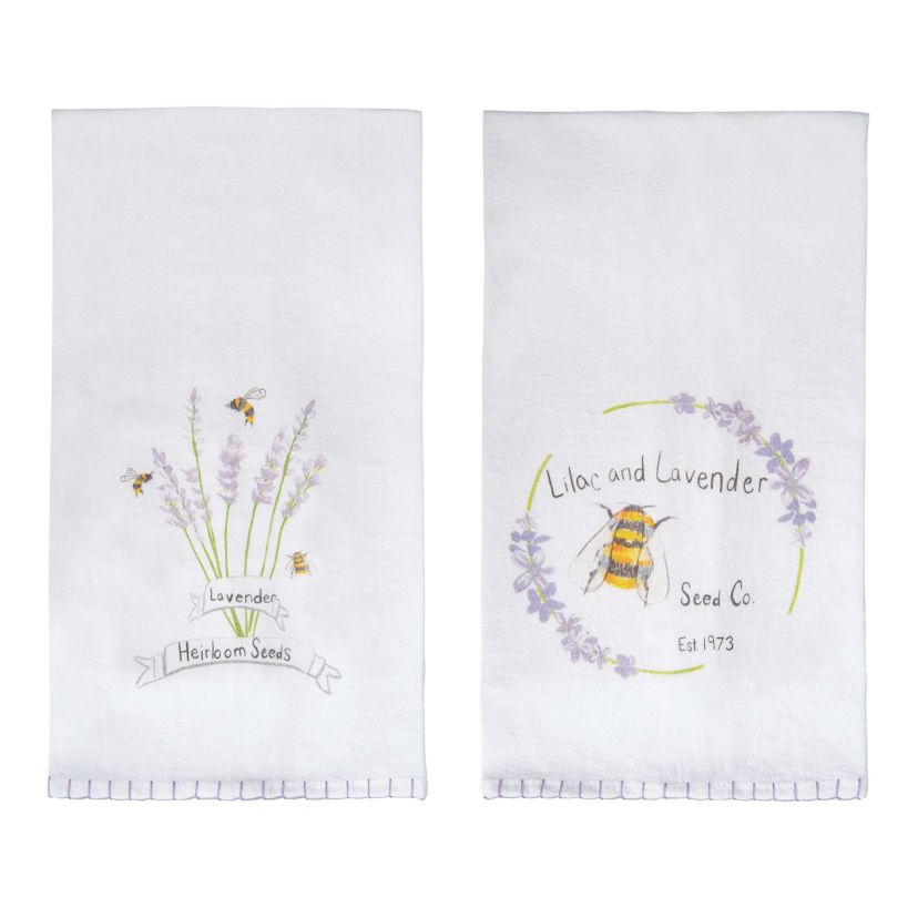 Transpac Cotton Lavender Whipstich Edge Tea Towel Set 2 Everyday Home Decorations