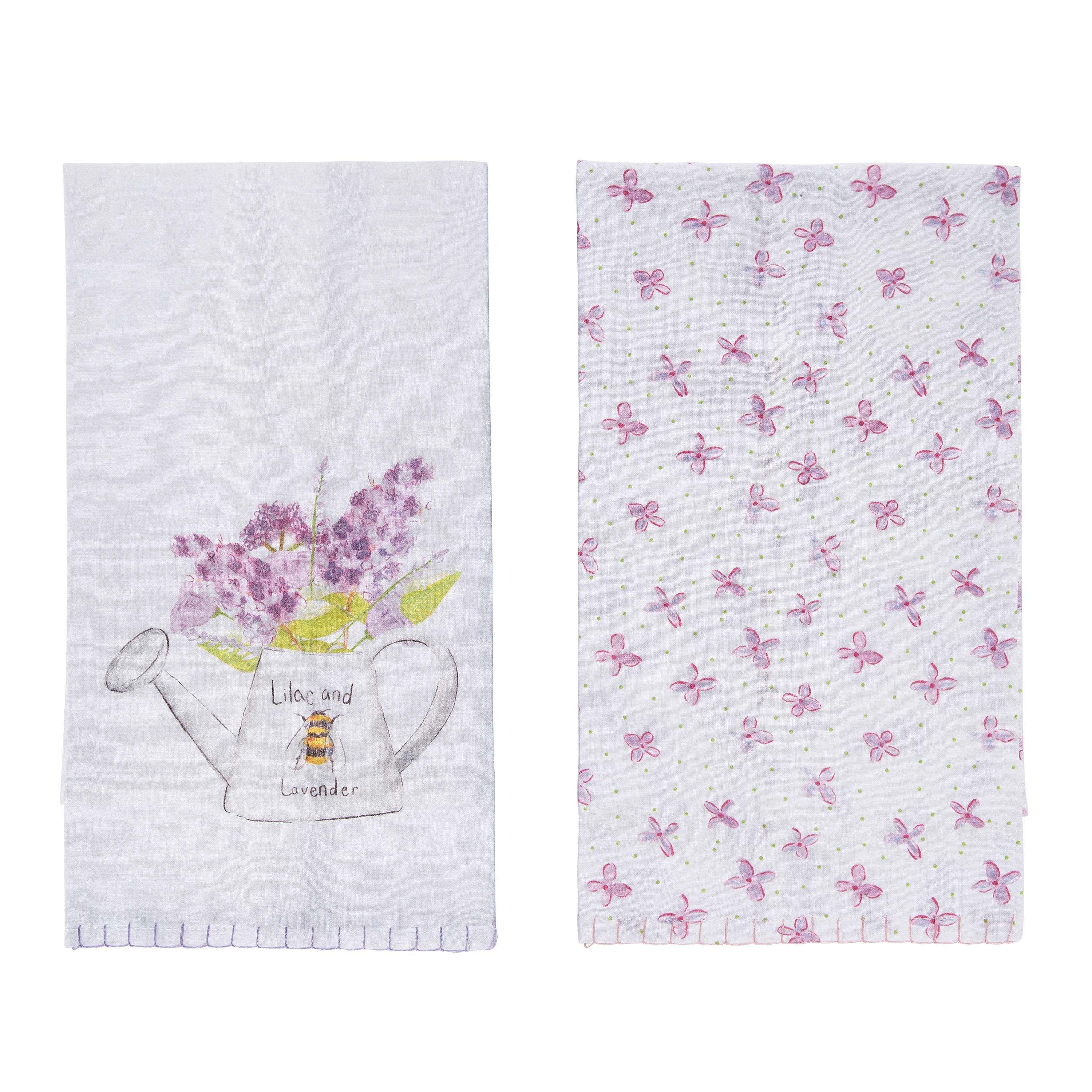 Transpac Cotton Lilac Whipstich Edge Tea Towels Set of 2 Everyday Home Decorations