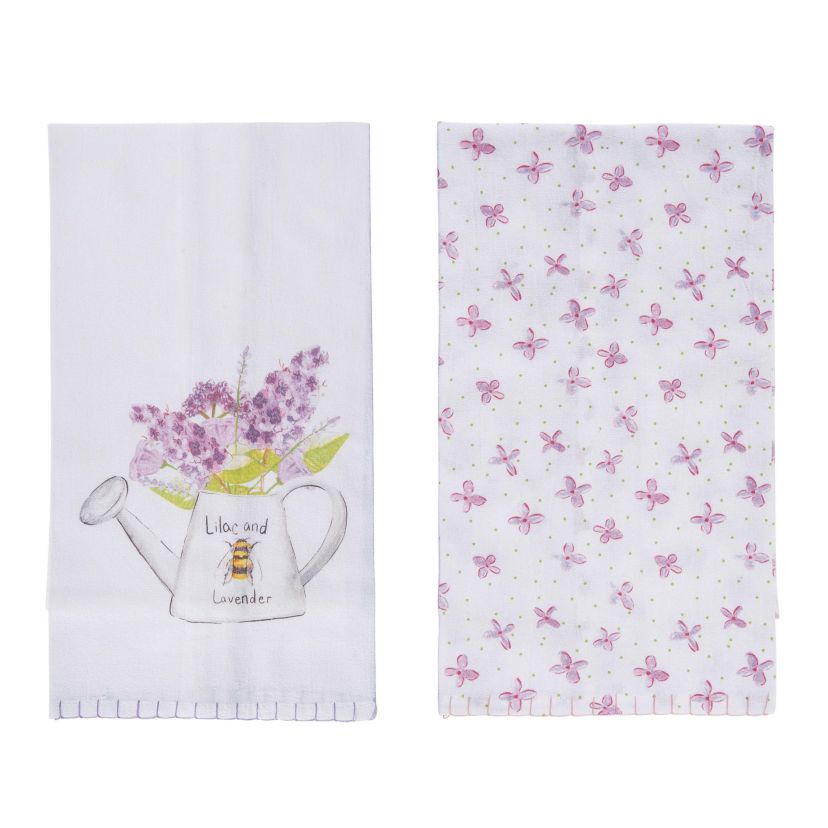 Transpac Cotton Lilac Whipstich Edge Tea Towels Set of 2 Everyday Home Decorations