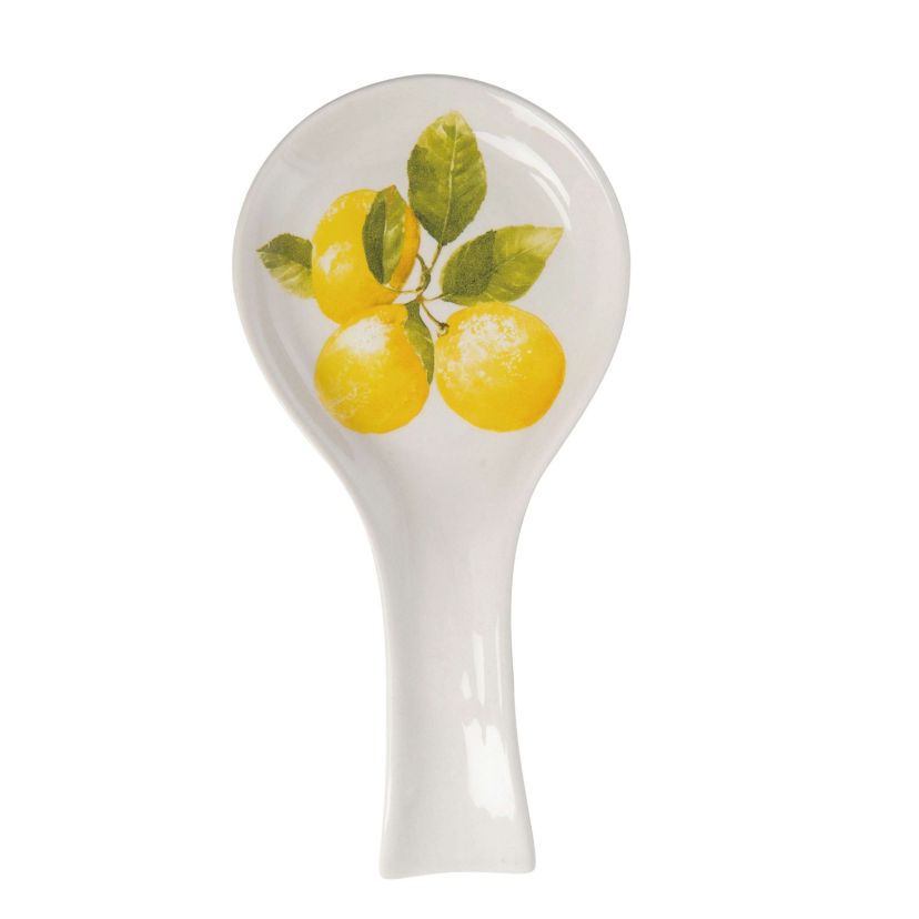 Transpac Dolomite 9 in. Multicolor Everyday Lemon Print Spoon Rest