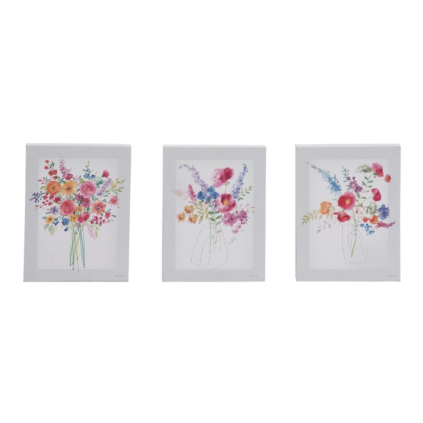Transpac Canvas Giclee Floral Boutique Set of 3 Everyday Home Decorations