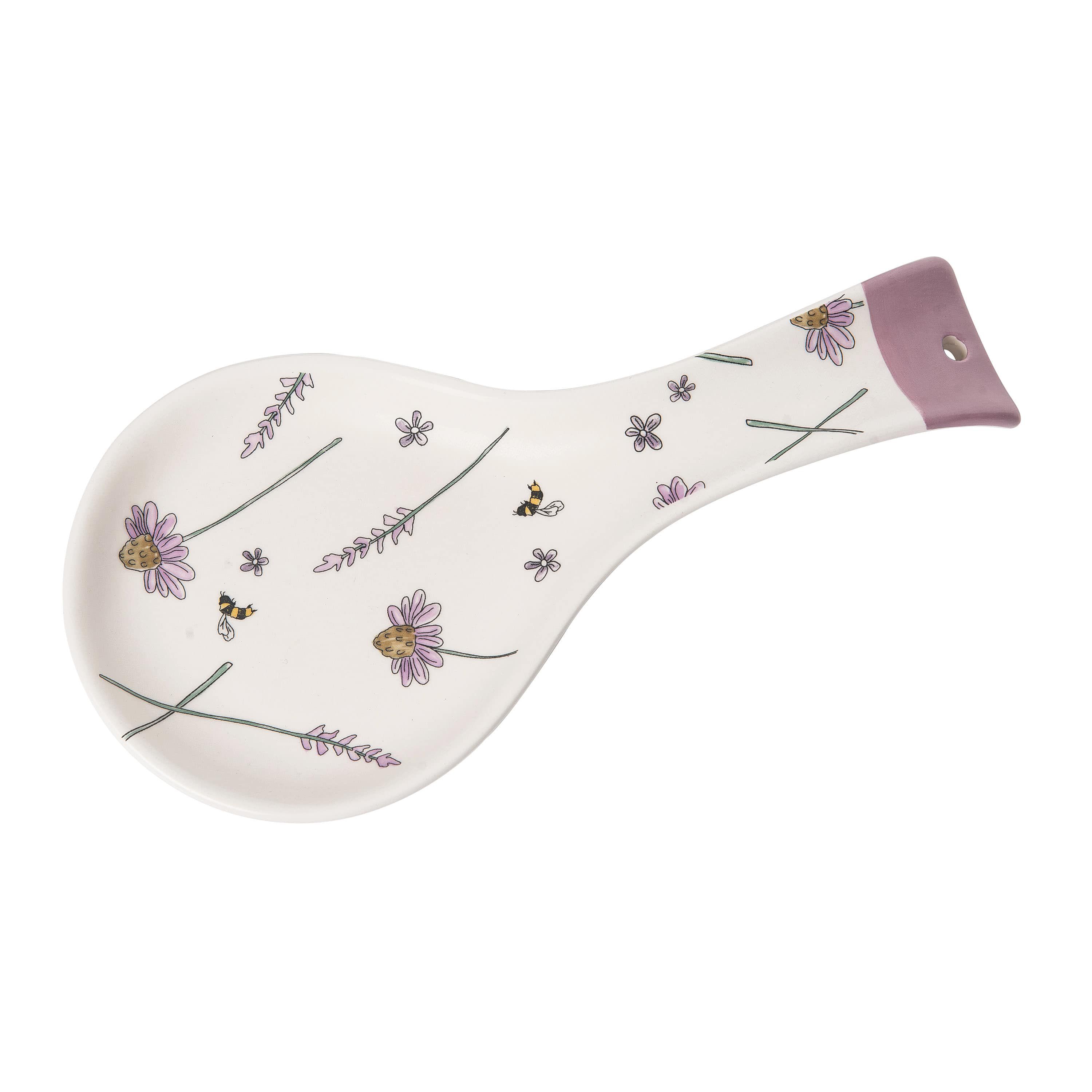 Transpac Dolomite 9 in. Multicolor Everyday Lavender and Lilac Spoon Rest