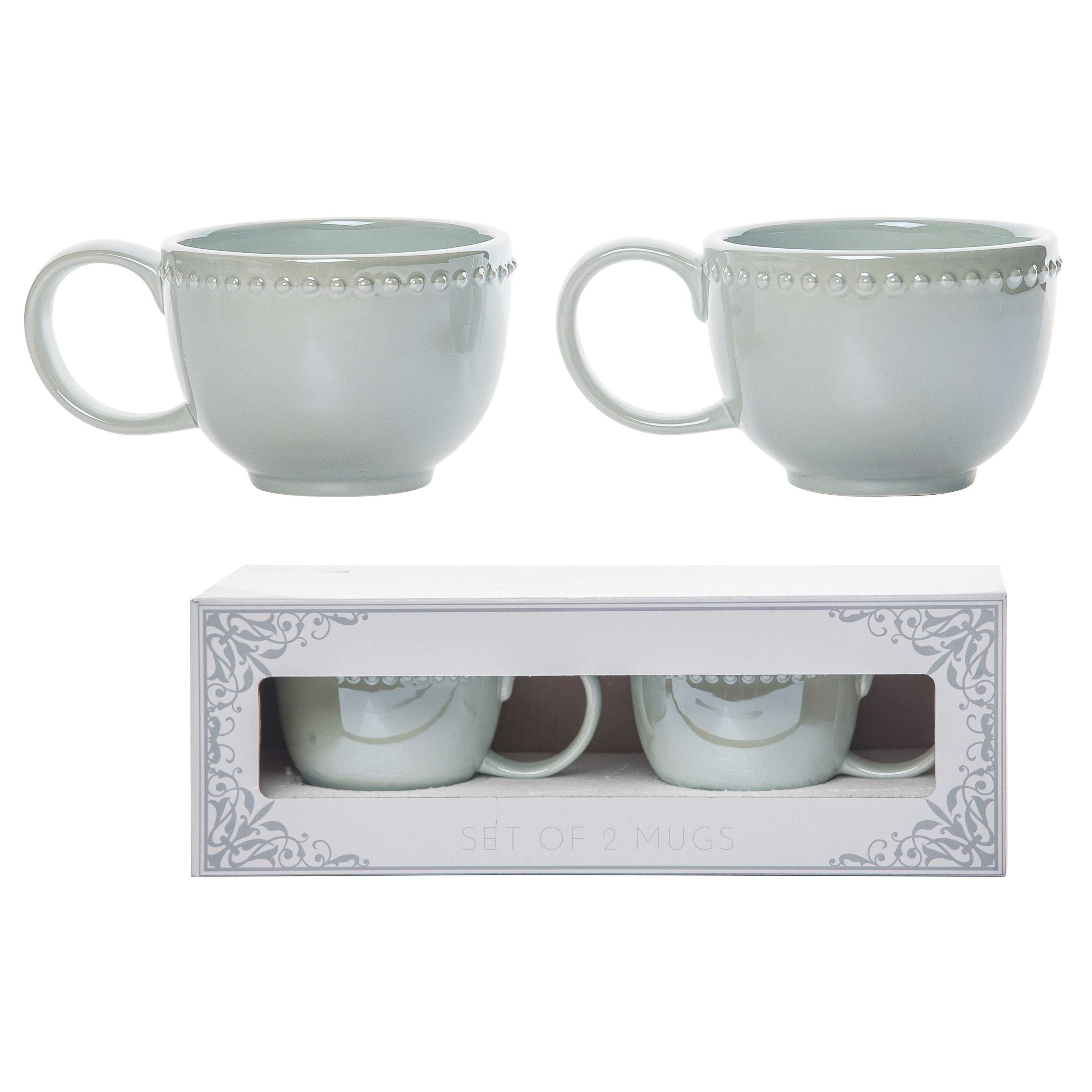 Transpac Ceramic 6.25 in. Off-White Regency Teacup Set of 2