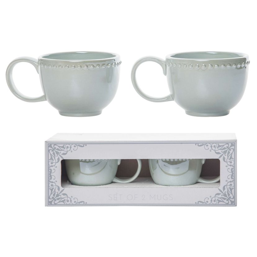 Transpac Ceramic 6.25 in. Off-White Regency Teacup Set of 2