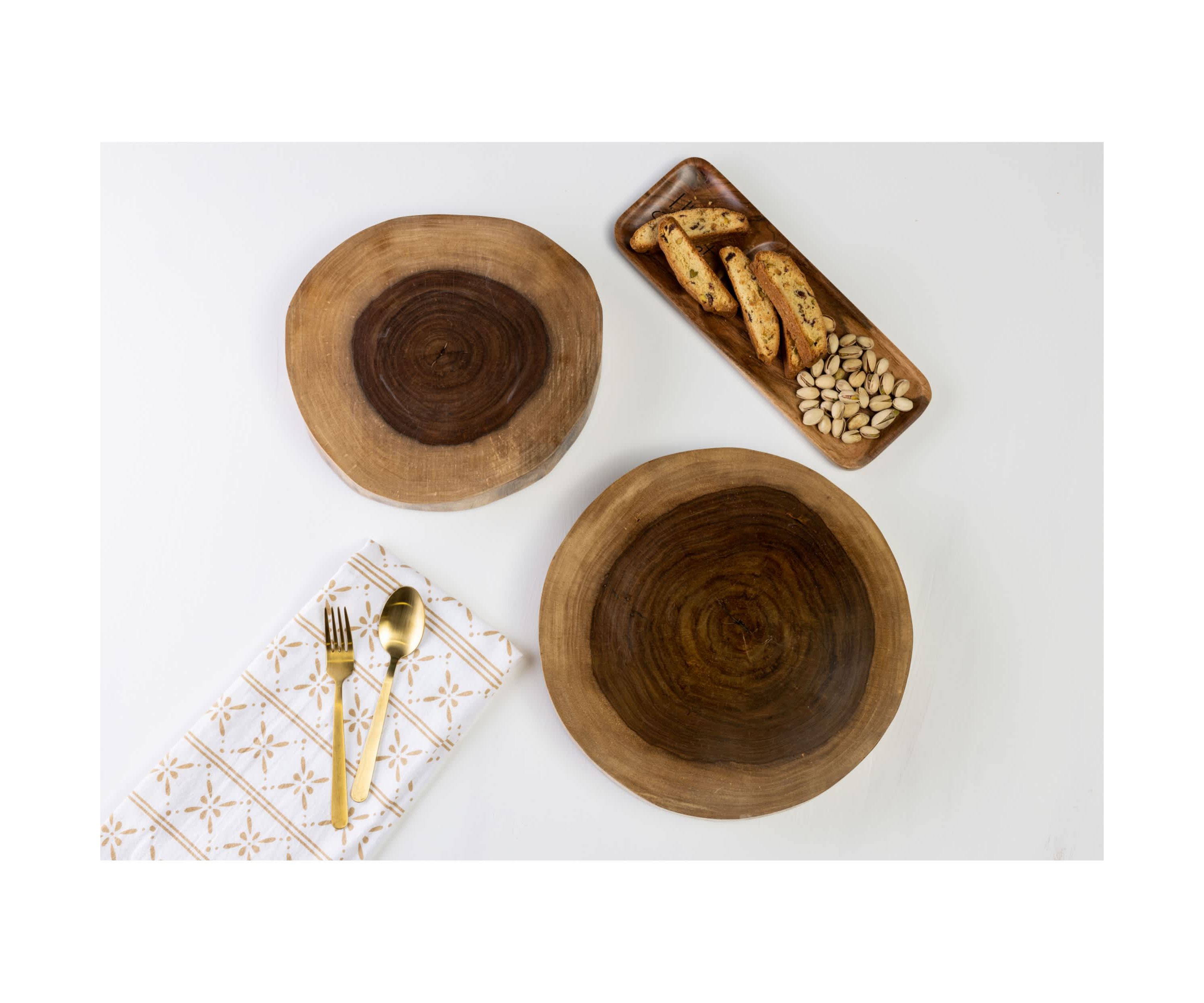 Transpac Wood 12 in. Brown Everyday Natural Instincts Large Server