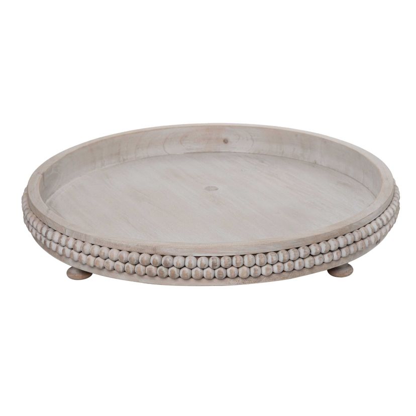 Transpac Wood 20.25 in. Gray Everyday Beaded Tray