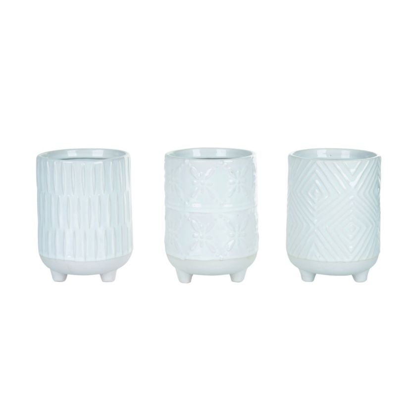Transpac Stoneware Natural Instincts Planters Set of 3 Spring Home Decorations