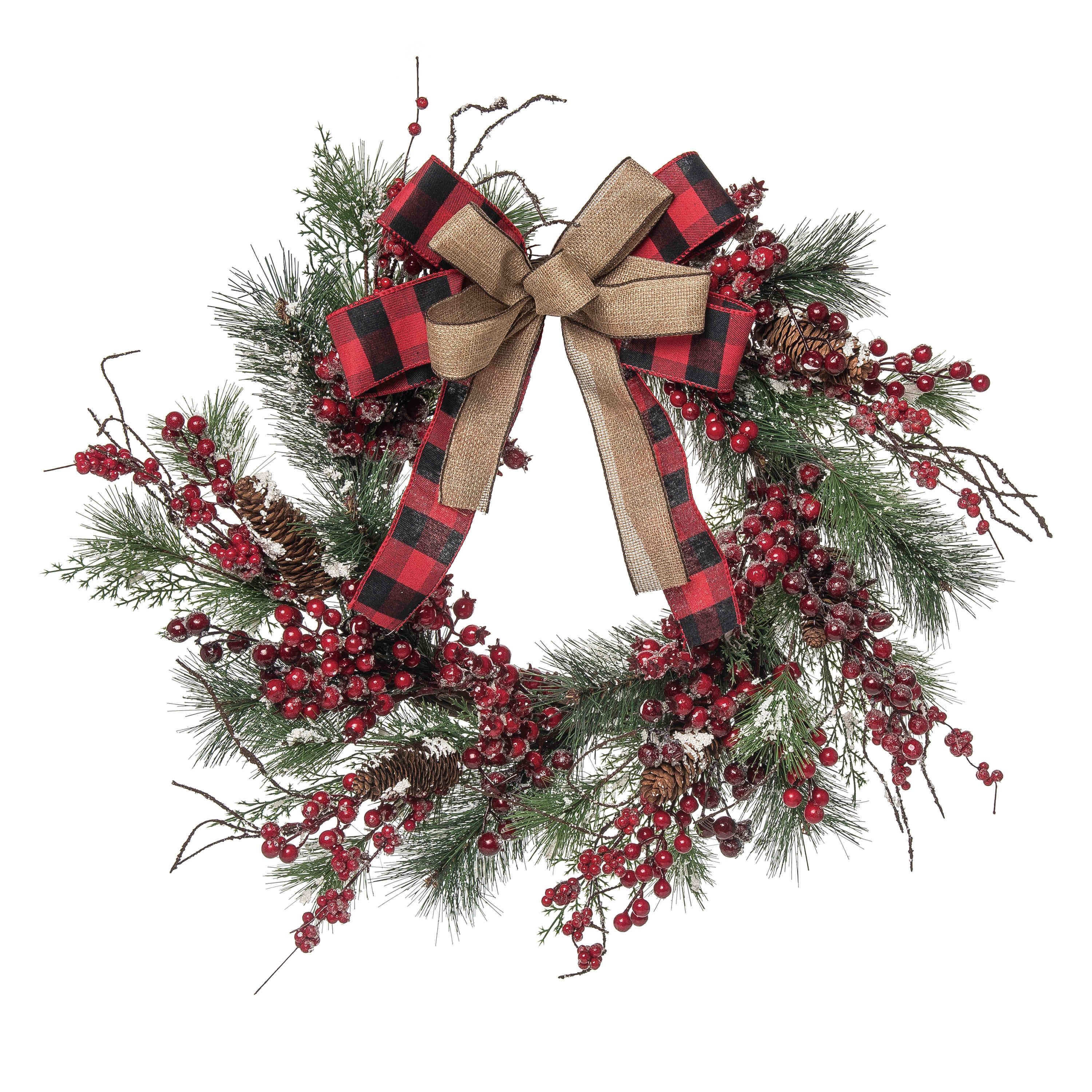 Transpac Christmas Buffalo Check & Berry Wreath