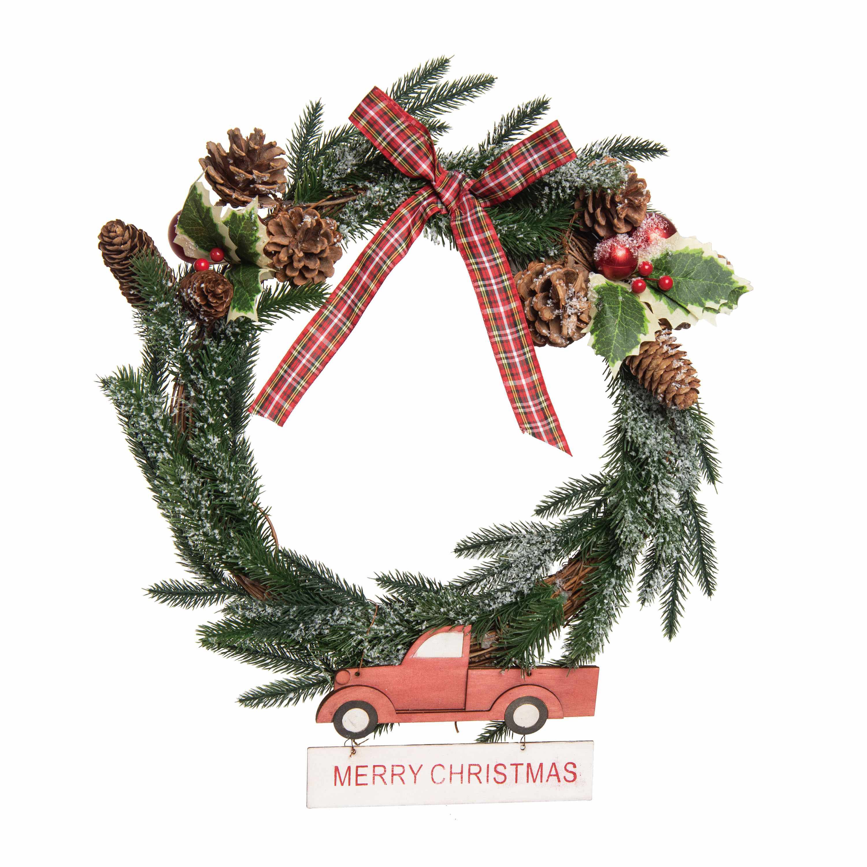 Transpac Christmas Red Truck Wreath