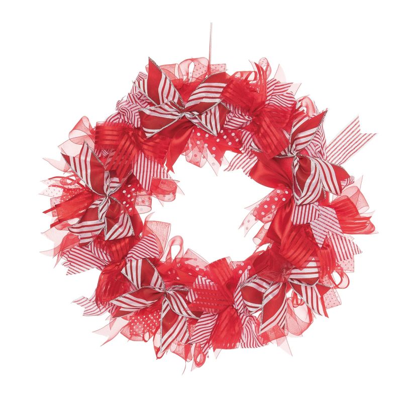 Transpac Christmas Red Peppermint Ribbon Wreath