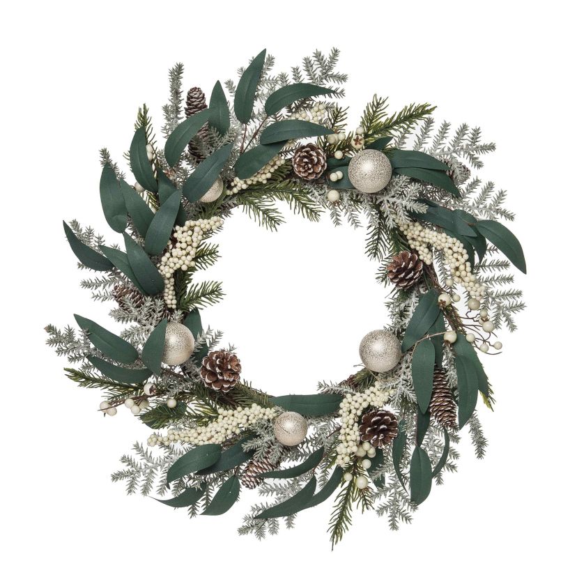 Transpac Christmas White Berry & Silver Orn Wreath