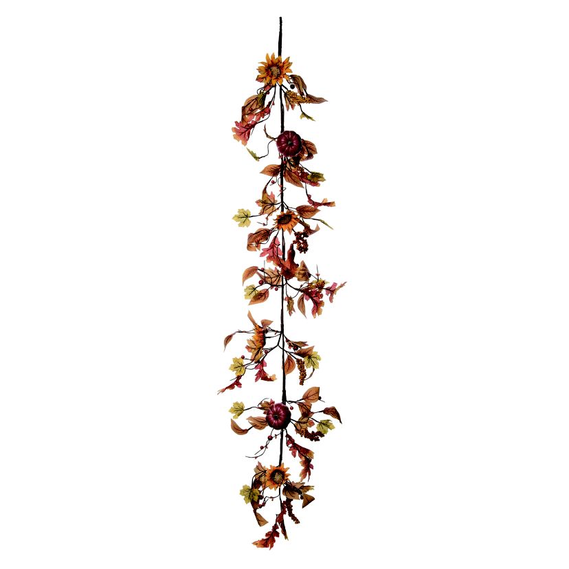 Transpac Pumpkin Sunflower Garland Brown Metal