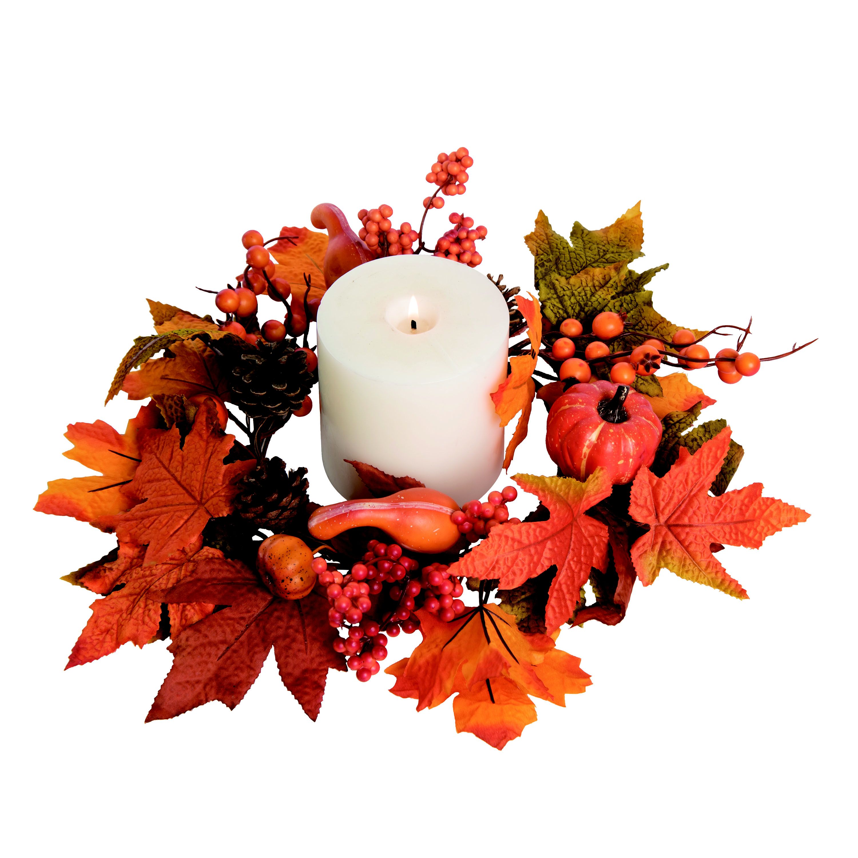 Transpac Leaf Berry Candle Ring Brown Fabric/Canvas