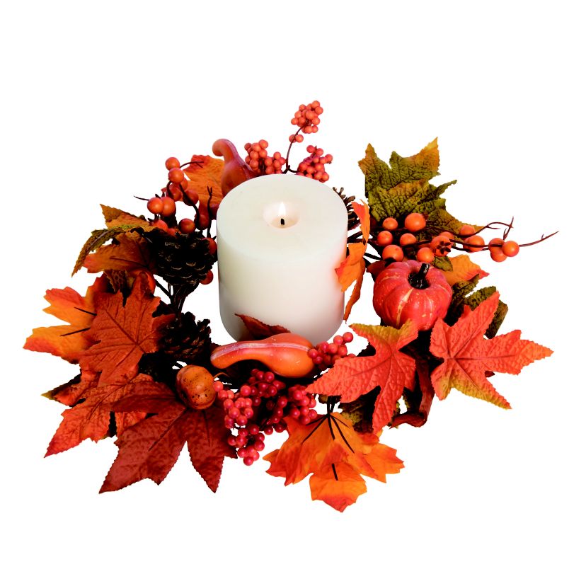 Transpac Leaf Berry Candle Ring Brown Fabric/Canvas
