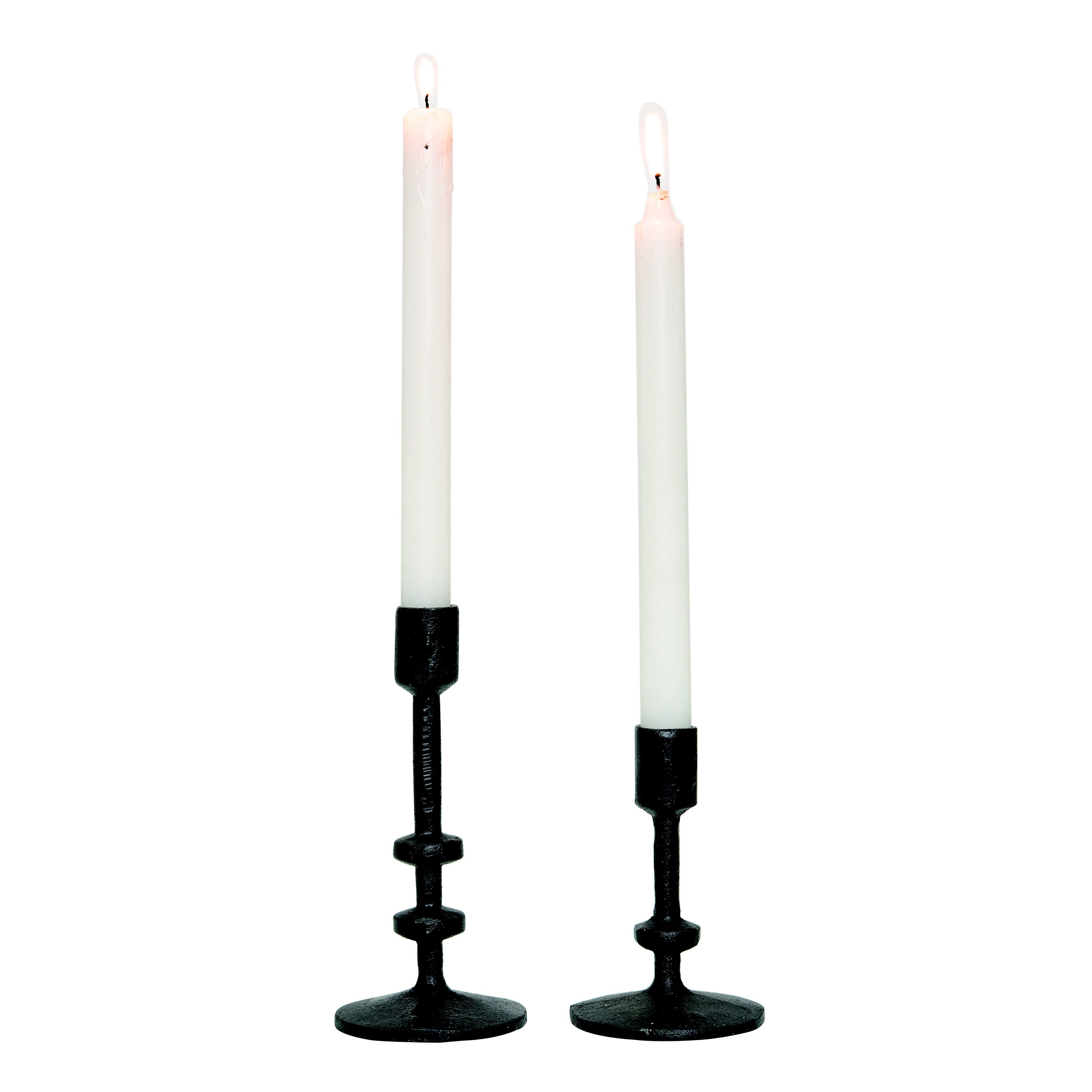 Transpac Iron Taper Candle Holders Black Metal Set of 2