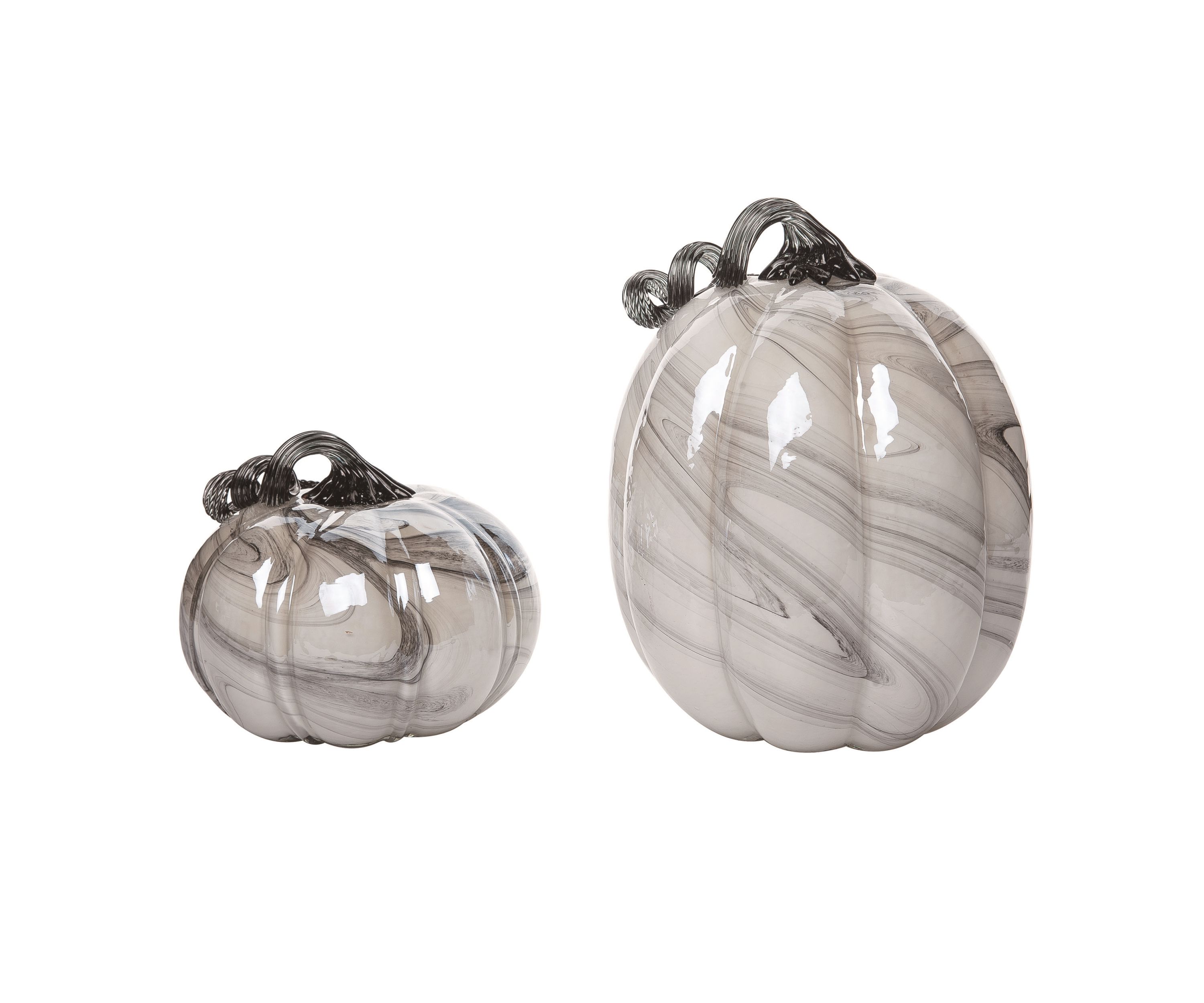 Transpac Glass Marble Pumpkins White Glass Set of 2