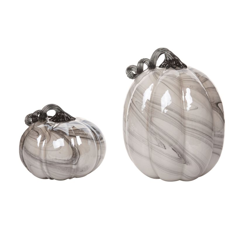 Transpac Glass Marble Pumpkins White Glass Set of 2