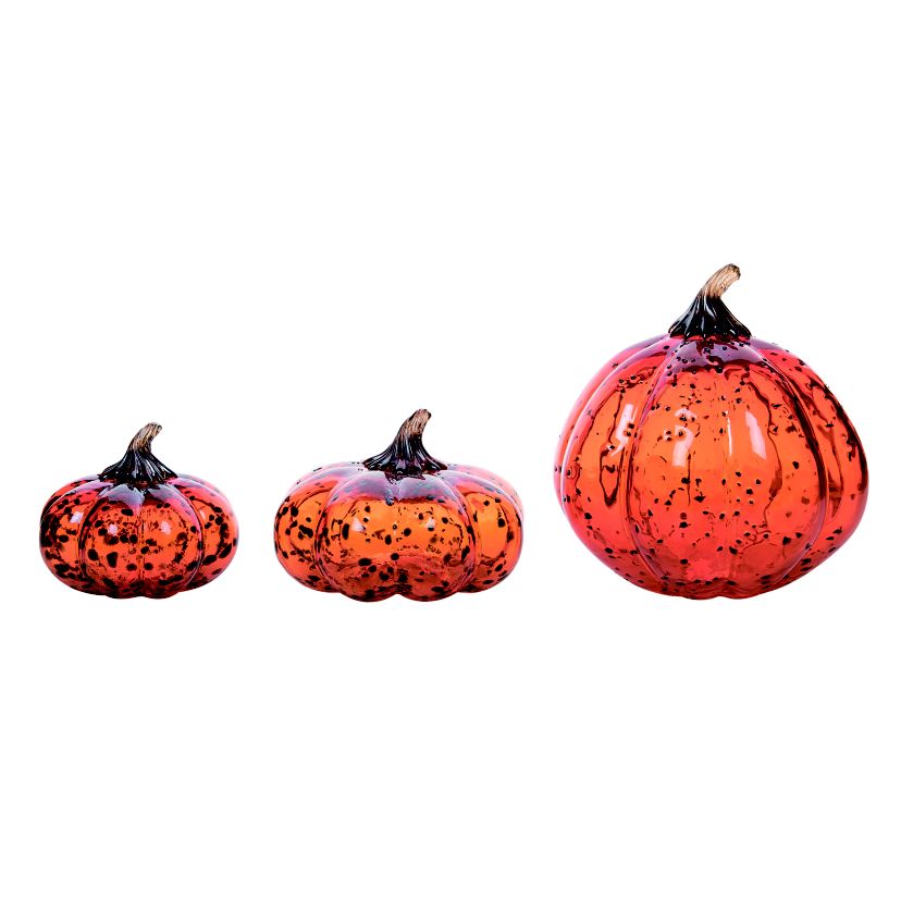 Transpac Glass Speckled Pumpkins Orange Glass Set of 3