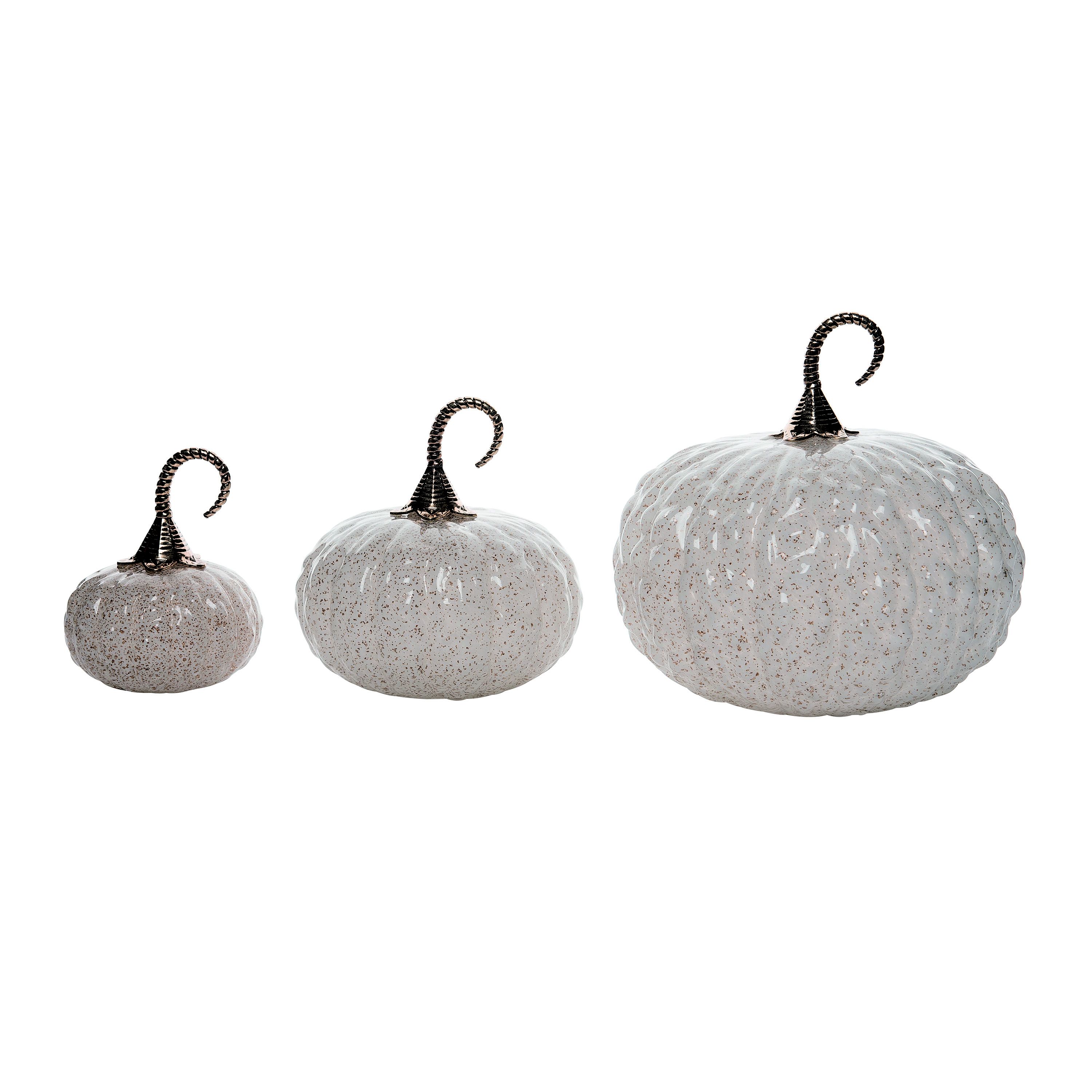 Transpac Glass Textured Pumpkin White Glass Set of 3